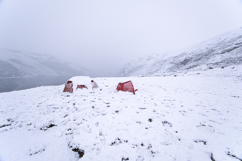 Tält i snö i Rondane nationalpark, Norge